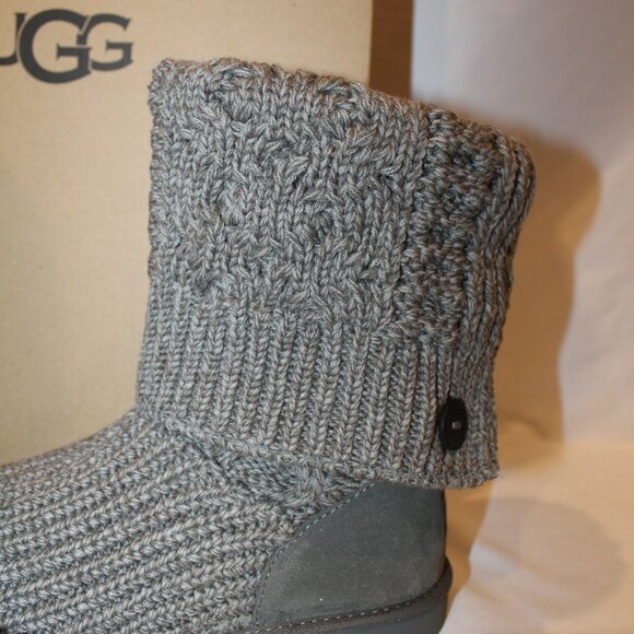 NIB UGG YOUTH GRAY KNIT SWEATER TALL WINTER FASHION BOOTS SZ 3 4 - Picture 3 of 9